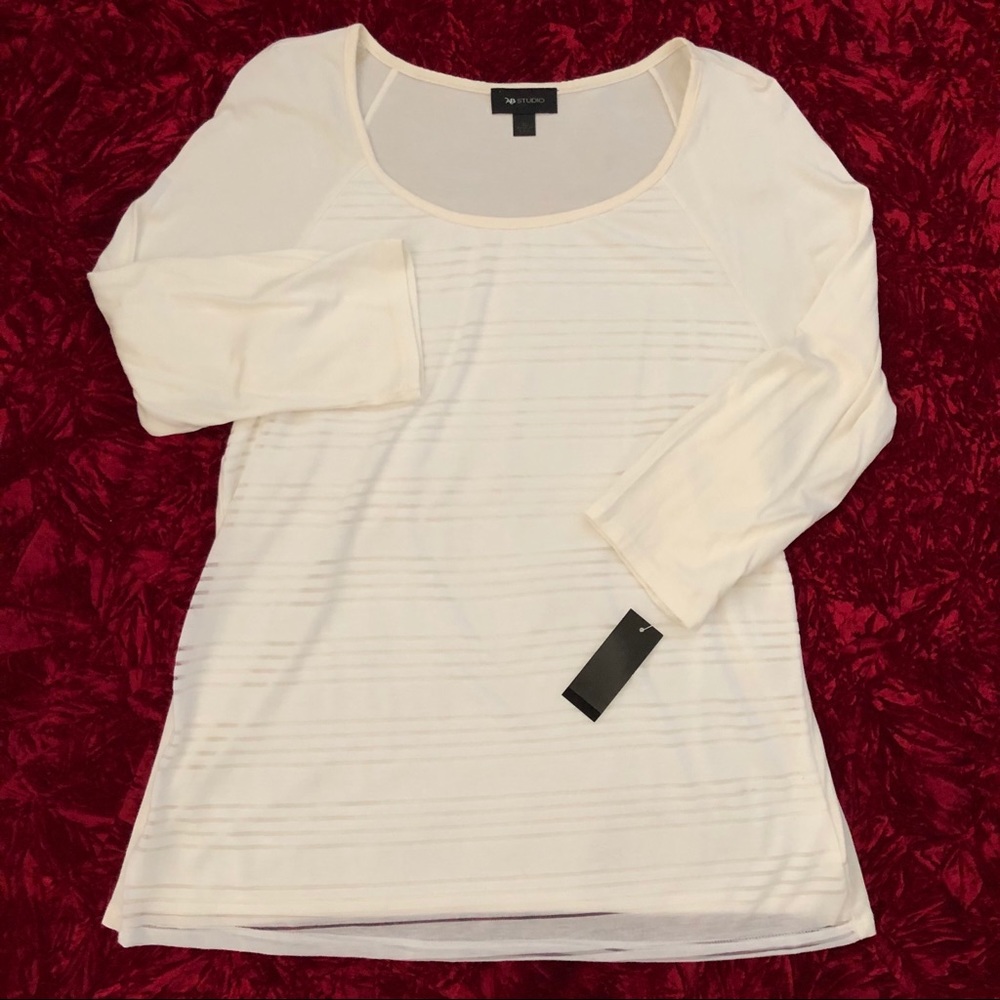 AB Studio 3/4 Sleeve Sheer Overlay Top - Picture 6 of 8